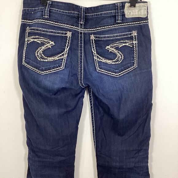Silver Jean Frances 18” Flare Wide Leg Dark Wash Denim 30 Low Thick Stitching - Picture 1 of 8